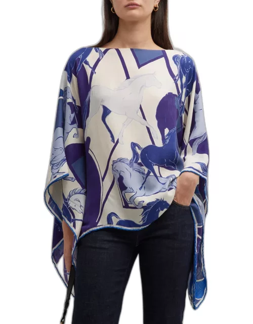 Purple Galloping Cashmere-Blend Poncho