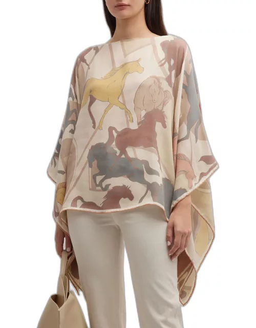 Multi-Color Galloping Cashmere-Blend Poncho