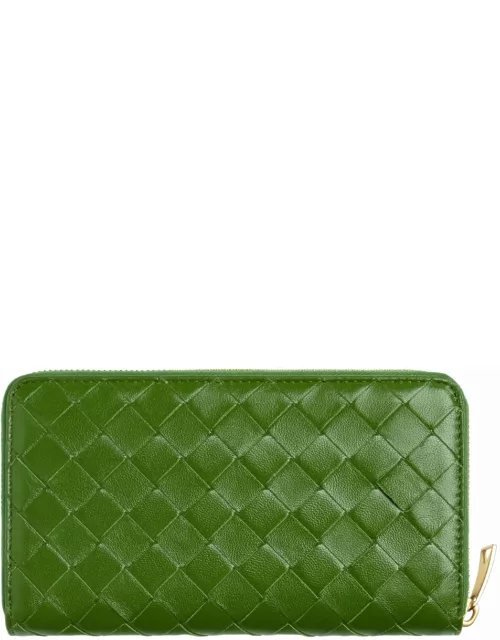 Green woven wallet with zip