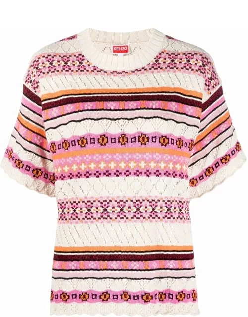 Multicoloured knitted short-sleeved T-shirt