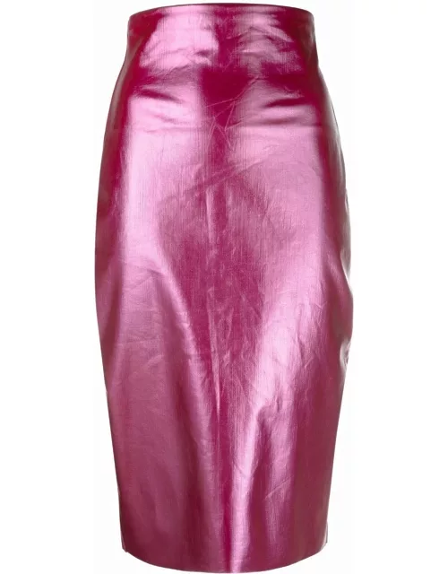 Fuchsia high-waisted midi skirt