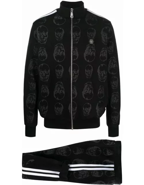 Black tracksuit suit with skulls print
