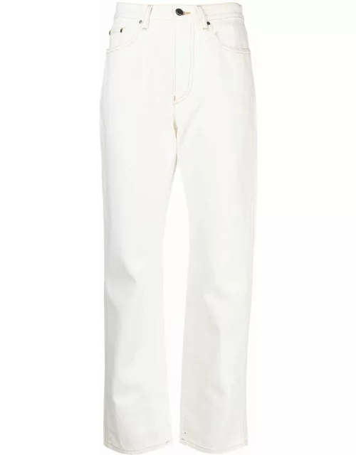 High-waisted white straight jean