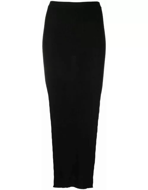 Ribbed black midi skirt