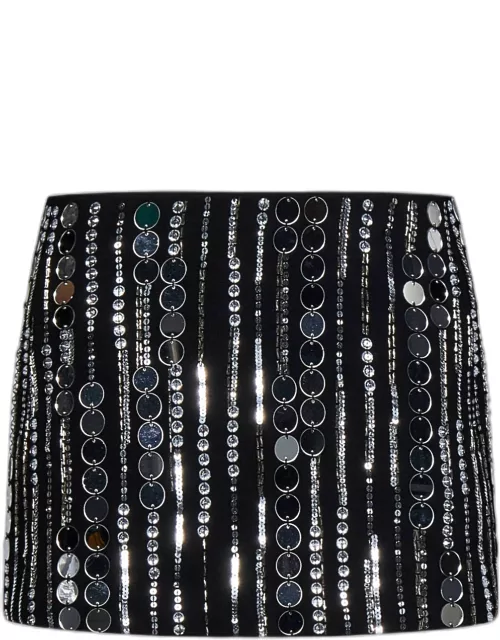 Black mini skirt with all-over embroidered silver sequin