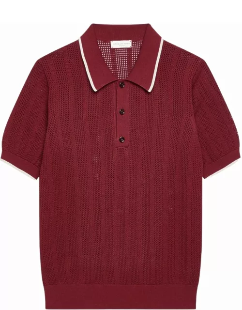 Burgundy mesh short-sleeved polo shirt
