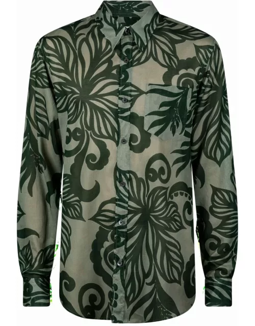 Multicoloured short-sleeved shirt with designed leaf print