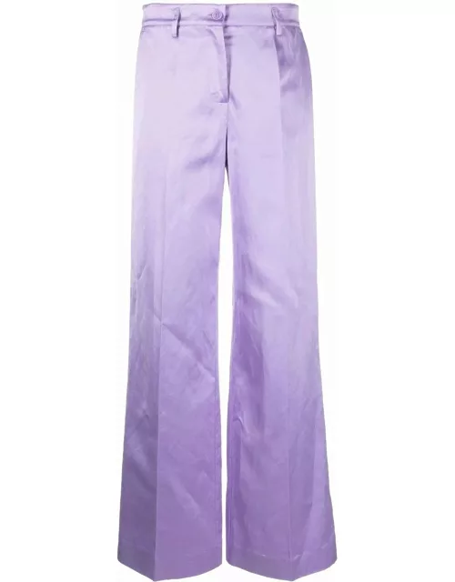 Lilac satin wide-leg tailored trouser