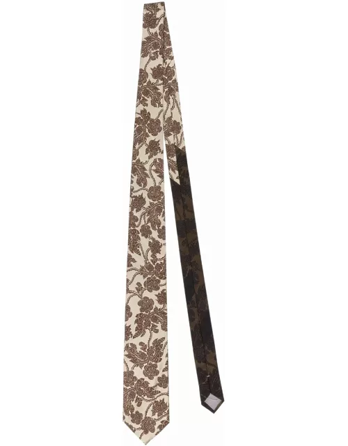 Beige tie with floral print