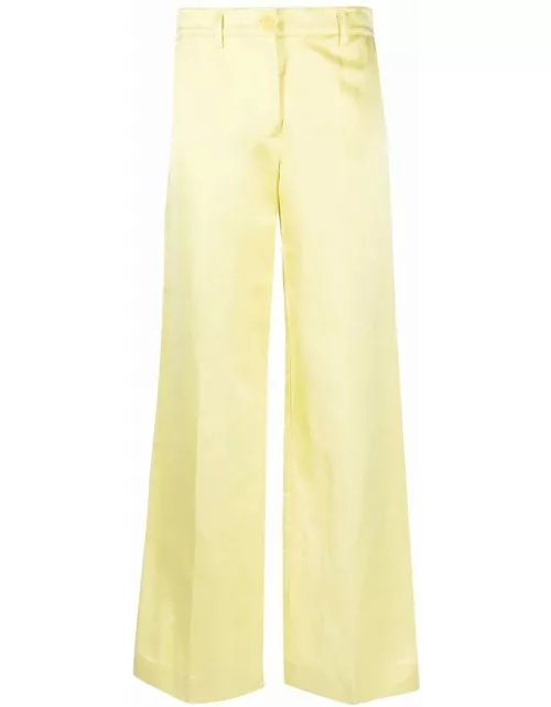 Yellow satin wide-leg tailored trouser