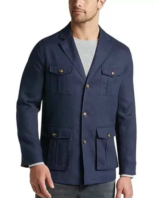 Joseph Abboud Men's Modern Fit Linen Notch Collar 4-Pocket Soft Jacket Navy