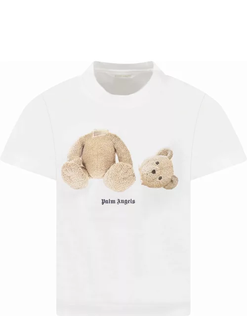 Palm Angels White T-shirt For Rboy With Bear