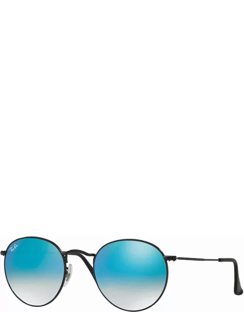 Round Ombre-Mirrored Sunglasses, Black/Blue