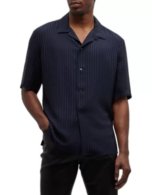 Men's Jacquard Stripe Silk Camp Shirt