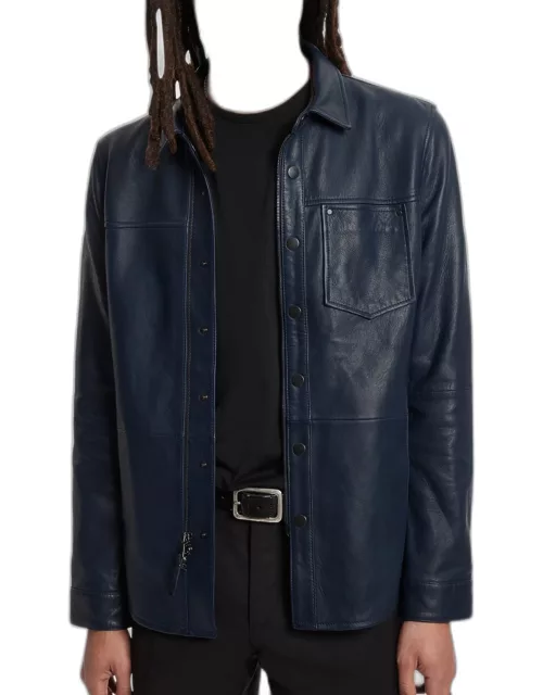 Men's Leather Zip and Snap Jacket