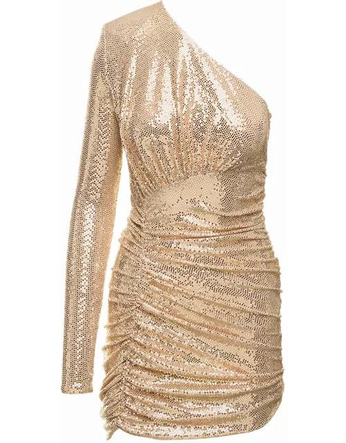 One-shoulder Gold Mini Dress With Sequins Woman Alexandre Vauthier