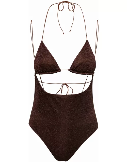 Oseree lumiere Kini Maillot Brown Swimsuit With Cut-out Detail In Lurex Woman