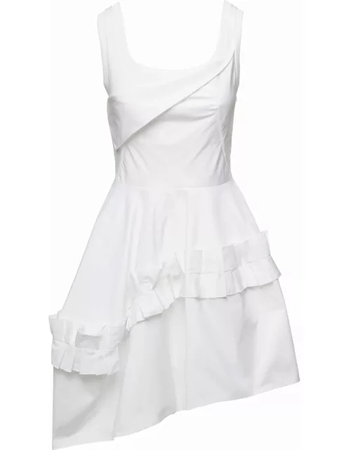Mini White Asymmetric Dress With Over