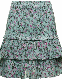 Isabel Marant Étoile Light Blue Floral Print Tiered Skirt In Cotton Woman