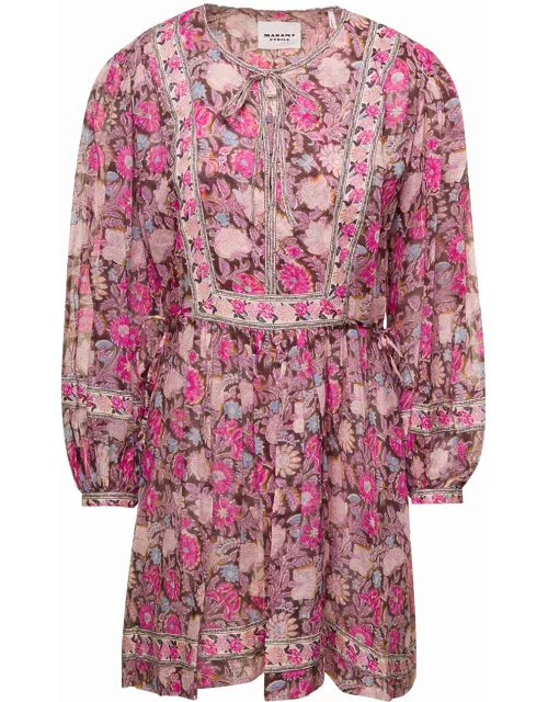 Isabel Marant Étoile Floral Print Pink Mini Dress With Long Sleeves In Cotton Woman