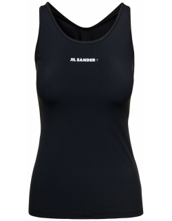 Jil Sander Black Tank Top With Logo Print On The Front Woman