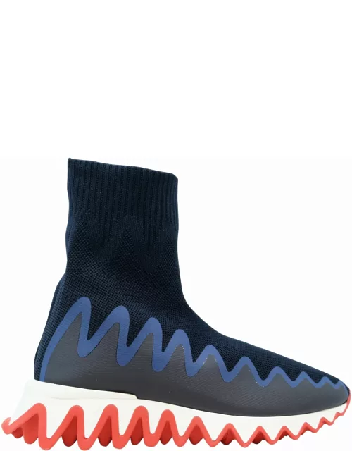 Christian Louboutin Blue Fabric Sharky Sock Sneaker
