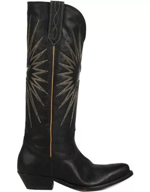 Golden Goose Wish Star Boots In Black Leather With Inlaid Star