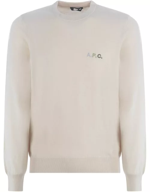 A.P.C. Grey Crewneck Sweater With Mini Logo