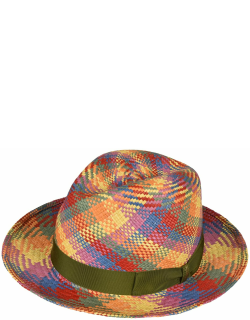 Borsalino Small Bow Detail Multicolored Straw Hat