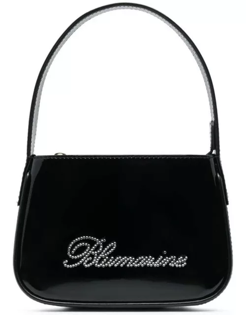 Blumarine Black Patent Finish Mini Bag With Rhinestone-embellished Logo In Calf Leather Woman