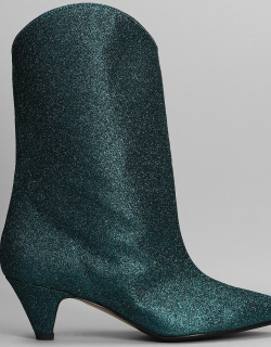 Anna F. High Heels Ankle Boots In Petroleum Glitter