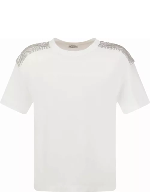 Brunello Cucinelli Stretch Cotton Jersey T-shirt With Shiny Shoulder