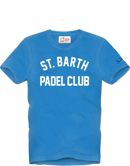 MC2 Saint Barth Man Cotton Vintage Treatment T-shirt With St. Barth Padel Club Print