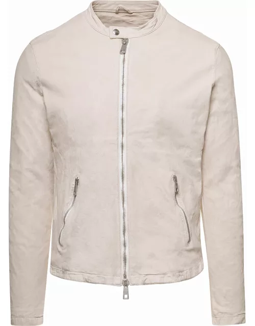 Giorgio Brato Beige Jacket With Two-way Zip In Leather Man