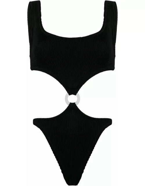 Reina Olga Rein Olga Womans One-piece Swimsuit In Black Fine Ribbed Knit