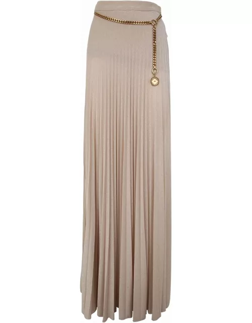 Elisabetta Franchi Pleated Long Skirt With Chain Belt