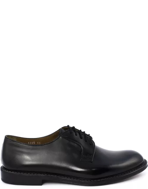 Doucal's Black Semi-glossy Leather Derby Shoe
