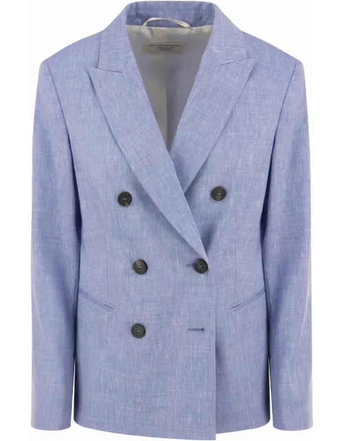 Peserico Wool And Linen Canvas Double-breasted Blazer