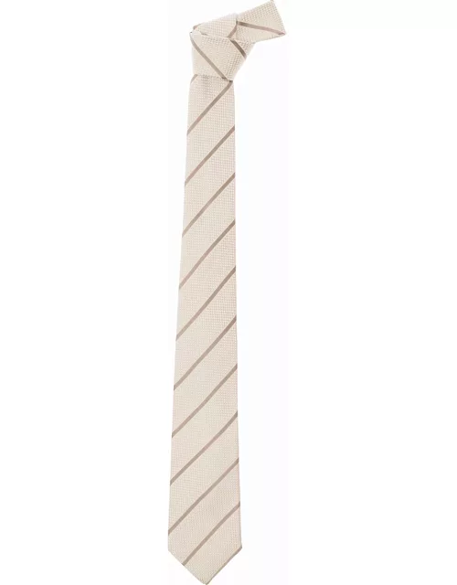 Tagliatore Beige Classic-style Striped Tie In Silk Man
