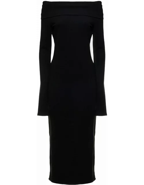 Black Midi Kaia Dress In Stretch Jersey Crepe With Off-the-shoulder Neckline The Andamane Woman