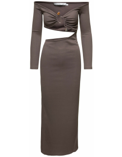 Christopher Esber Long Grey Ribbed Dress With Cut-out Detail In Elasticated Polyester Woman