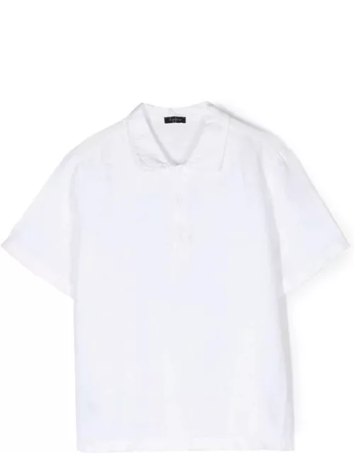 Il Gufo White Linen Short Sleeve Polo Shirt