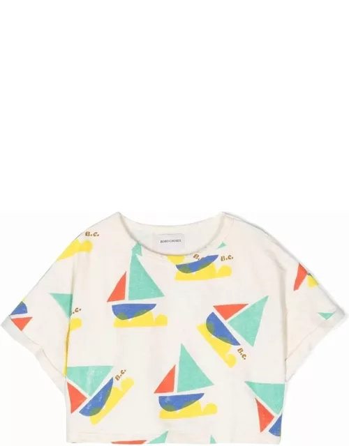 Bobo Choses Multicolor Sail Boat All Over Cropped Sweatshirt