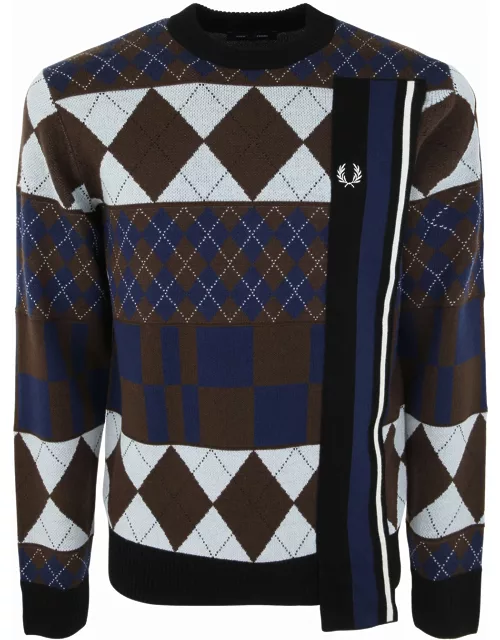 Fred Perry Fp Striped Panelled Argyle Jumper