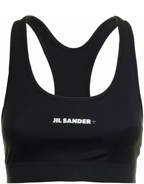 Jil Sander Womans Blackstretch Fabric Top With Logo