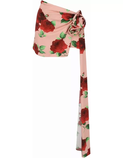 Magda Butrym Draped Sash Mini Skirt In Blush Floral Print