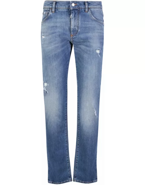 Dolce & Gabbana Distressed Slim-fit Jeans In Cotton Deni