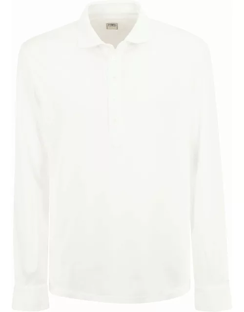 Fedeli Five - Long-sleeved Cotton Polo Shirt
