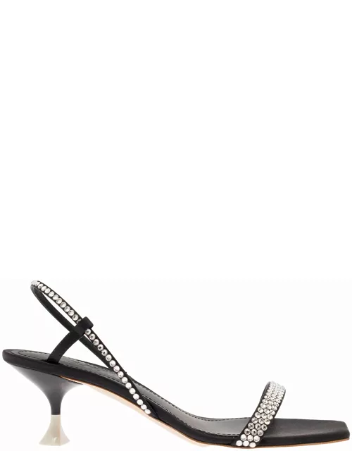 3JUIN eloise Black Sandals With Rhinestone Embellishment And Spool Heel In Viscose Blend Woman