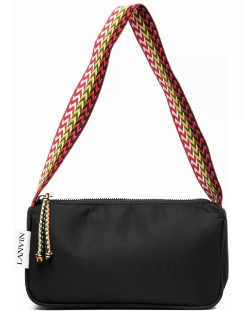 Lanvin Black Curb Shoulder Bag With Multicolored Strap In Nylon Woman